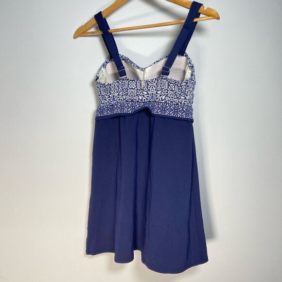 Lands End Swim Dress Underwire Blue White Modest Coastal Grandma  Beach Size 6D - Picture 4 of 9